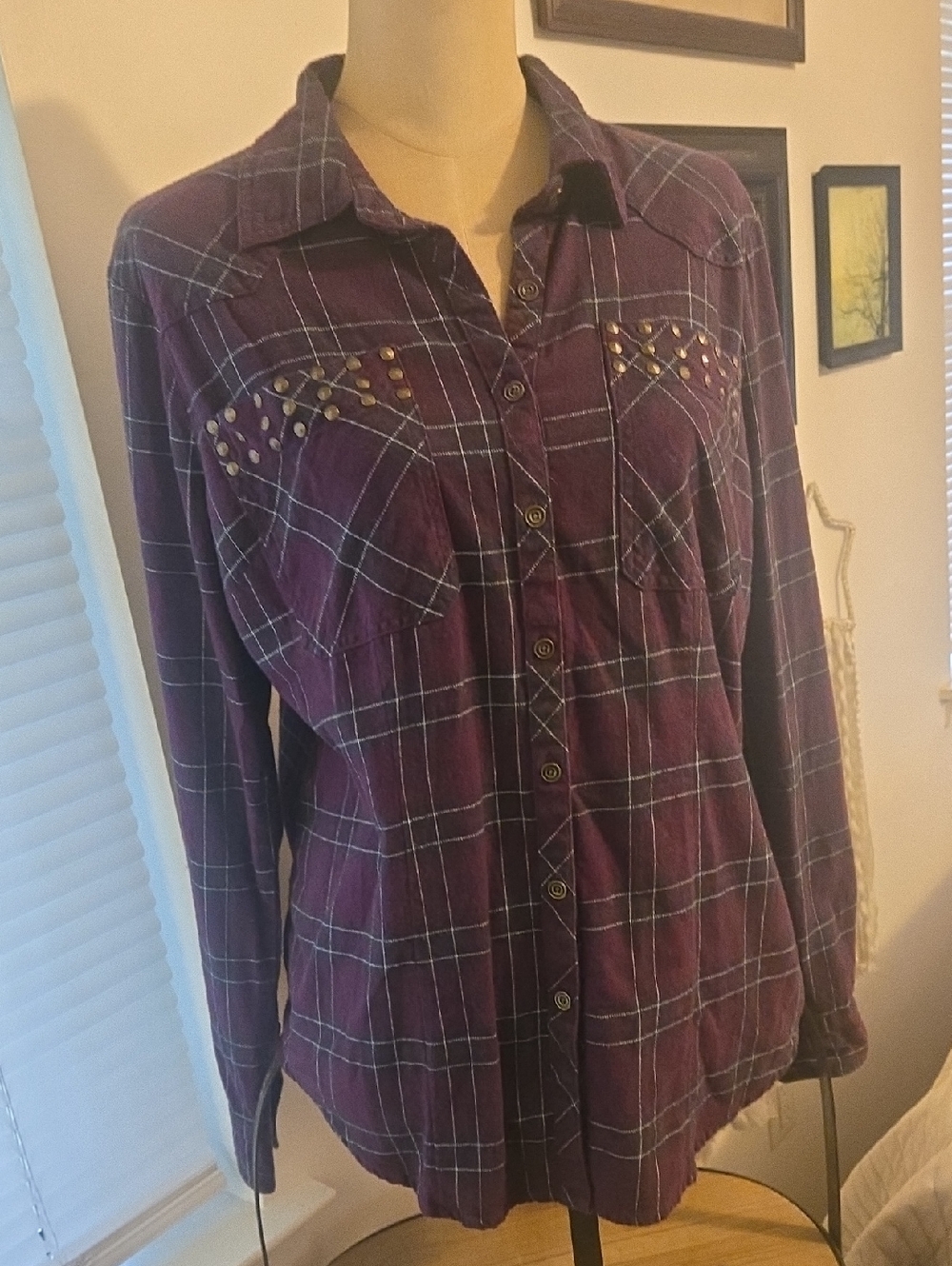 Harley-Davidson Purple Plaid Stud-Detail Button-Down Shirt